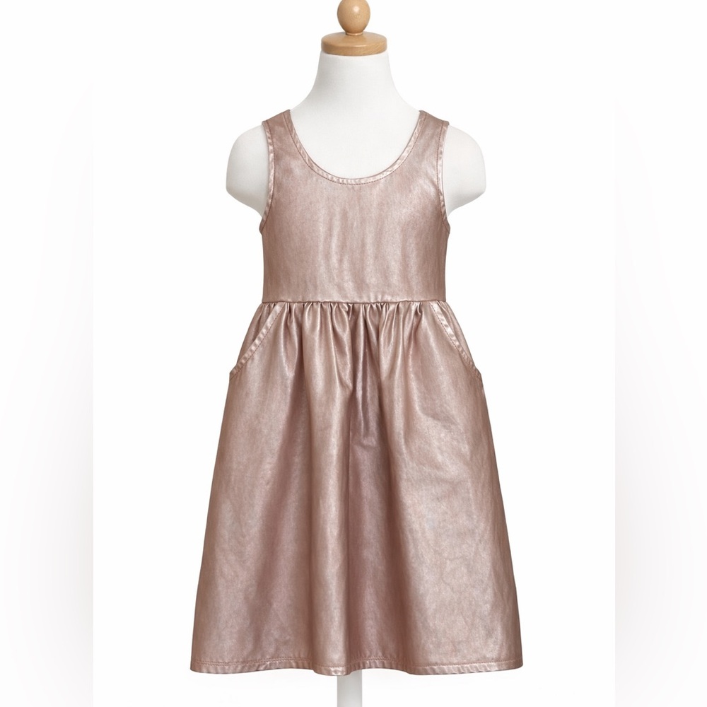 Pippa & Julie Faux Leather Dress 3T Peach Pebbled Girls Sleeveless Pockets 3